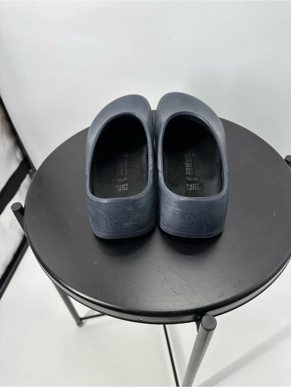 Navy Blue Professional Birkenstock Birki Clogs with Michigan Logo on Back